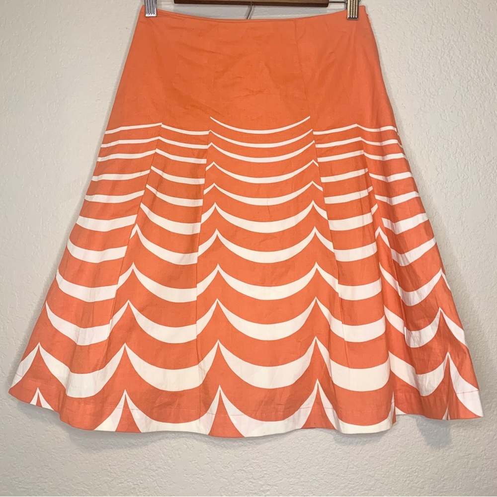 Boden Women’s Lined Orange Cotton Printed Riviera Circle Skirt Size 2 - Picture 3 of 11